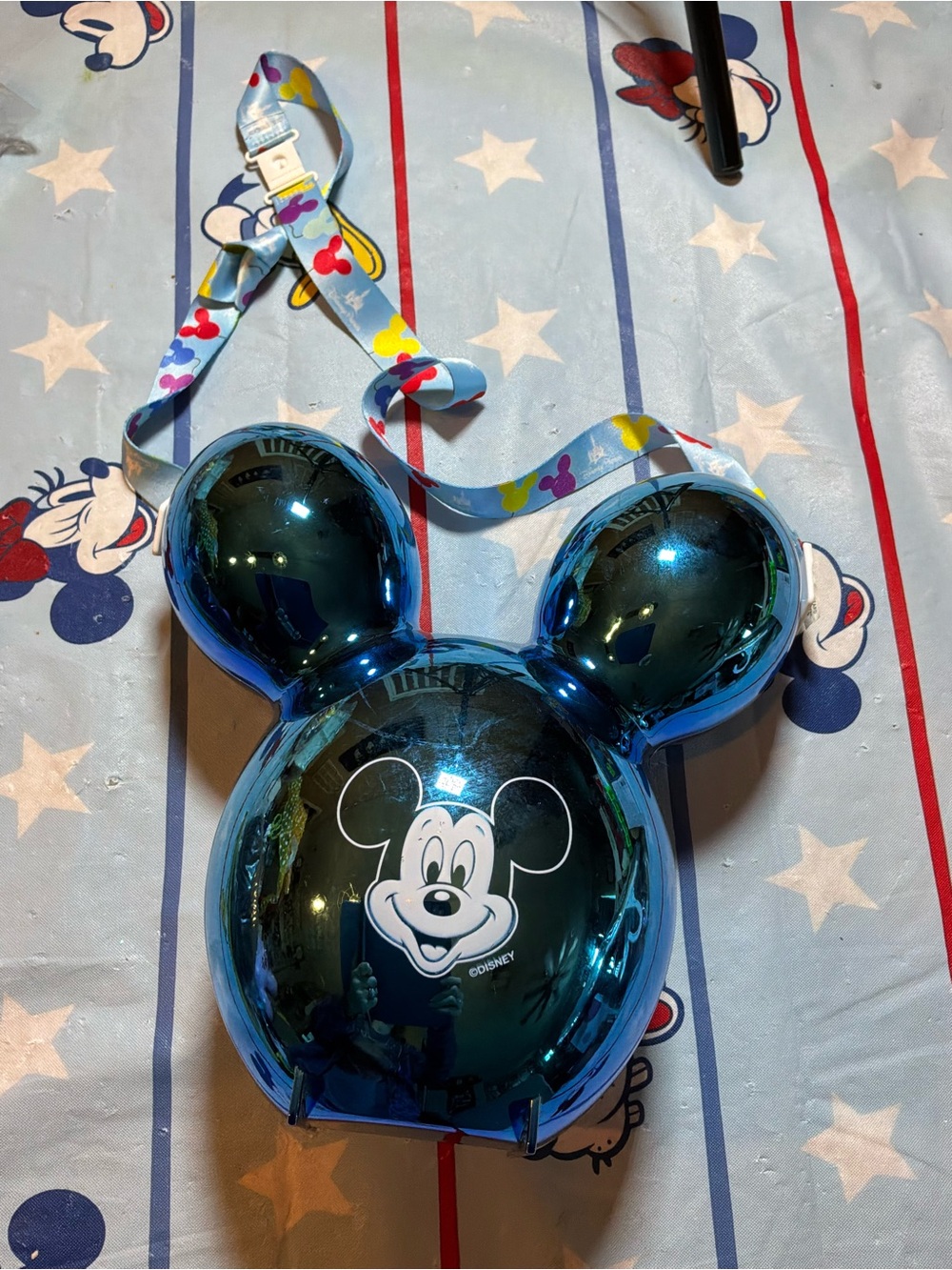Disney parks metallic blue Mickey Mouse balloon popcorn bucket